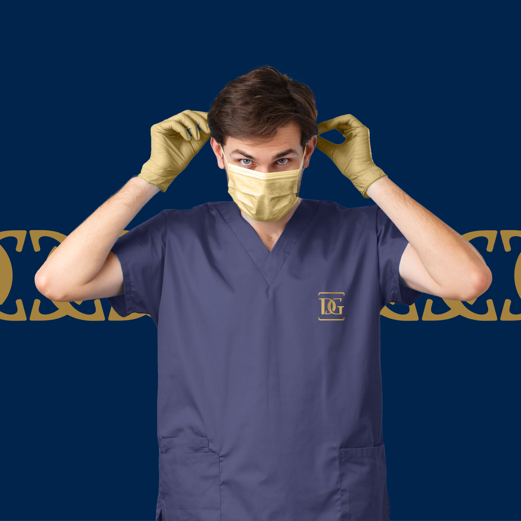 Médico com uniforme e monograma DG, capa do case Dr. Diego Gaspar